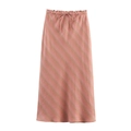 Mauve striped midi skirt with elastic drawstring waist and A-line silhouette on white background - XS / Pink Brown Diagonal Striped