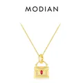 Collana in argento S925 con pendente a forma di borsa e gemma rossa a goccia - Oro (Argento Sterling 925)