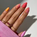 Pink and orange wavy almond press-on nails set with 24pcs stylish false nails - Bz1458 Graceful And Elegant / Glue Type