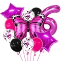 Detail of rose pink butterfly and number 6 foil balloons with glitter latex balloon set - Rose Red Butterfly Number 6