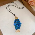 Collar con colgante de pez con amuleto de mal de ojo y lentejuelas azules en cordón - Azul oscuro