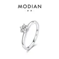 Classic S925 sterling silver six-prong solitaire zircon ring with minimalist design - US 5 / Silver
