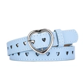 Ceinture bleu clair en similicuir avec boucle cœur argentée et œillets en forme de cœur - Bleu Ciel / Longueur 110 Largeur 2.3