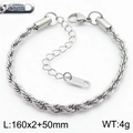 Silver stainless steel rope chain bracelet with extension and lobster clasp - Bracelet 16.5cm(KB184486-Z) / 2mm / Steel