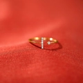 Elegant S925 sterling silver gold-plated open ring with T-shape zircon stones - US Size 7 (Adjustable) / Gold