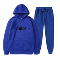 Royal blue two-piece tracksuit featuring hooded sweatshirt with Love print and jogger pants - S / Blue Love Paw (10)