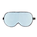 Light blue mulberry silk eye mask with black trim and 100% silk material tag - Sky Blue
