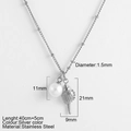 Silver stainless steel shell and pearl pendant necklace with detailed size measurements - Silver-Imitation Pearl Conch