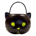 Halloween black cat candy bucket with glowing green eyes and sturdy top handle - Small Black Cat Bucket