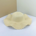 DIY wide brim straw hat in beige with scalloped edges for summer beach sun protection - Beige