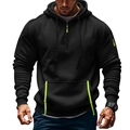 Schwarzer Herren-Fleece-Hoodie mit neongrünen Reißverschlüssen und Ärmeltasche Detail - S / Schwarz