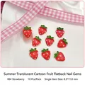 Translucent red strawberry 3D nail art charms with green leaves and glitter finish - Strawberry