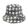Detail shot of the plush houndstooth bucket hat showing soft faux fur material - M (56-58cm) / Gray