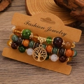 Ensemble de 3 bracelets bohèmes avec perles multicolores et pendentif arbre de vie - Style Pendentif Arbre de Vie (M-539) / Tons Terre Multicolore (M-539)