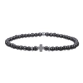 Bracciale da uomo con croce in ematite e perle in pietra vulcanica nera da 4mm - Ematite