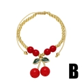 Adjustable 18k gold plated cherry beaded bracelet with red fruit charms and green leaf - Cherry Pendant (B)