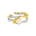 Minimalistische S925 zilveren ring met goudaccenten en een zoetwaterparel - Nr. 15 / Verstelbaar open / JF1101 Model / Tweekleurig met Parel