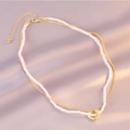 Elegant double-layered gold necklace with white pearls and a polished heart pendant - 2# Heart Faux Pearl Double Layer Necklace (Gold Chain)