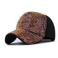 Schwarze Baseballkappe für Damen mit bunten Strasssteinen an Schirm und Front - Verstellbar / Rhinestone Gold-Lila