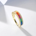 Regenbogen Ring aus S925 Silber vergoldet mit bunten Zirkonia Steinen im Marquise-Schliff - US 6 / 0887 Marquise Regenbogen / Gold