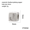 Macro detail of cube charm with zircon letter J in rhodium-plated copper 9mm - Letter J (PT0560)