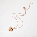 Rose gold heart locket necklace with 3D embossed rose pattern and adjustable chain - Titanium Steel Chain/Locket / Rose Gold