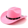 Détail du chapeau de cowboy en daim rose avec bande ornée de strass et pierres précieuses - M (56-58cm) / Magenta