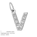 Sparkling silver stainless steel V-letter charm with micro-set cubic zirconia crystals - Letter V(ZP39269) / Steel
