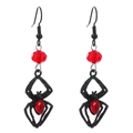 Gothic Halloween spider drop earrings with black metal and faceted red beads - Shiny Black Red Bead Spider Style (A-172) / Bright Black