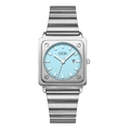 Orologio GEDI quadrato argento con quadrante azzurro e cinturino in acciaio spazzolato - Cassa Argento Quadrante Blu Chiaro