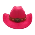 Cappello da cowboy rosa acceso con fascia in ecopelle marrone e fibbia a teschio di toro - Rosa Rosso