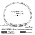 Dettaglio del bracciale tennis in acciaio inossidabile con zirconi 3mm e fibbia pieghevole - Argento (3mm)