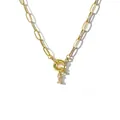 Gold paperclip chain necklace with zircon-encrusted letter I pendant for women - Letter I