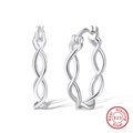 Polished S925 sterling silver twisted hoop earrings in a minimalist metallic silver finish - SE363-Silver Twisted