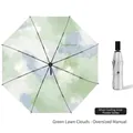 Parapluie manuel à trois plis avec motif nuage aquarelle et revêtement de protection solaire - Pliant 3 Manuel Nuages de Prairie Verte - Revêtement Argent