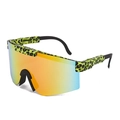 Sport sunglasses with fluorescent green leopard print frame and orange blue gradient lens - C18 Neon Green Leopard