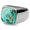 Polished stainless steel ring for men featuring a square turquoise stone inlay - US-8 / Steel-Turquoise Texture