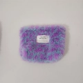 Macro detail of plush purple and light blue leopard print makeup bag with texture - Lipstick Pouch / Purple Leopard