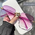 Frameless square sunglasses featuring gradient purple lenses with wave-cut edges - 1607 Double Purple Gradient