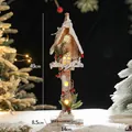 Tall wooden birdhouse Christmas ornament with LED lights and snow-covered roof 49cm - Small Christmas Street Lamp Battery Model