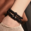 Set di bracciali da uomo in ossidiana con ciondoli a corona indossati con stile retrò - Piccolo Set Corona Nero Lucido 14MM