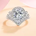 Exquisite pear-cut stone ring with halo setting on a silver-white metal band - Platinum-colored Adjustable Zircon Ljz-11 / Adjustable Open