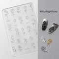 3D embossed white rose nail stickers JT-002 with golden alloy flower ornaments - High Transparent Silicone Mold JT-002 (White Night Rose)