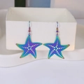 Macro view of colorful iridescent laser starfish earrings with hollow dot patterns - Iridescent Starfish 2