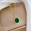 Titanium steel necklace with green oval zircon pendant and gold chain in jewelry box - Green Gemstone Pendant (J211 Green)