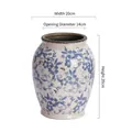 Blaue und weiße Keramikvase mit Eissprung-Glasur, Höhe 20cm und Breite 20cm - A050 Blaue Blume Eis Riss Ovale Vase