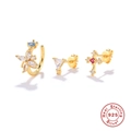 Drie-delige vergulde S925 sterling zilveren oorset met gekleurde zirkonias - 925 zilver / 3-delige Set (Inclusief Ear Cuff/Driehoekige Knop/Kruis Knop) / Goud