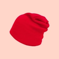 Chic red slouchy beanie featuring a premium ribbed knit design for winter warmth - Red