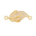 Golden feather connector link with micro-pave cubic zirconia for jewelry making - Gold Feather Micro-Pave (L0610-A)
