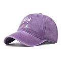 Detail of purple washed cotton baseball cap with Jesus calling creative embroidery - Adjustable / Jesus Purple